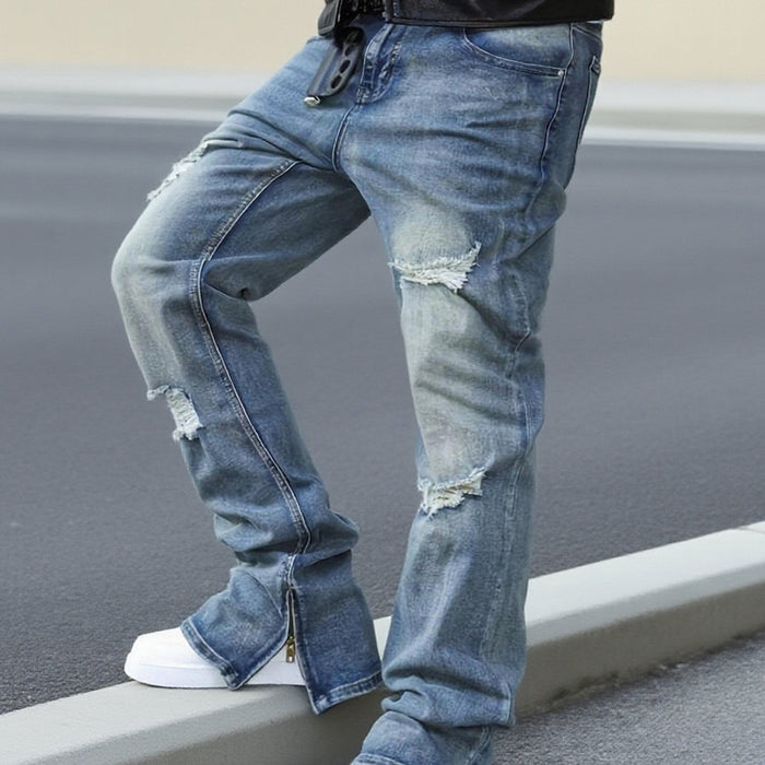 Men's Straight-Leg Jeans with Distressed Detail