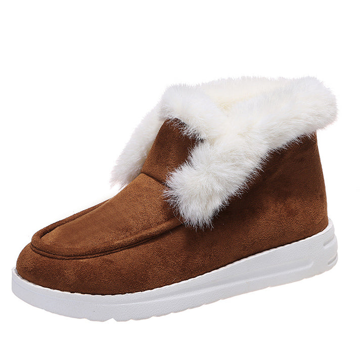 Plush Fur Ankle Snow Boots for Women, Warm Suede Winter Boots