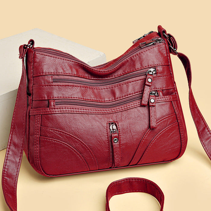 Women's Multi-Zip Shoulder Bag with Adjustable Strap