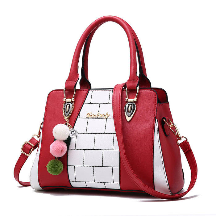 Riley | Two-Tone Everyday Handbag with Pompom and Shoulder Strap