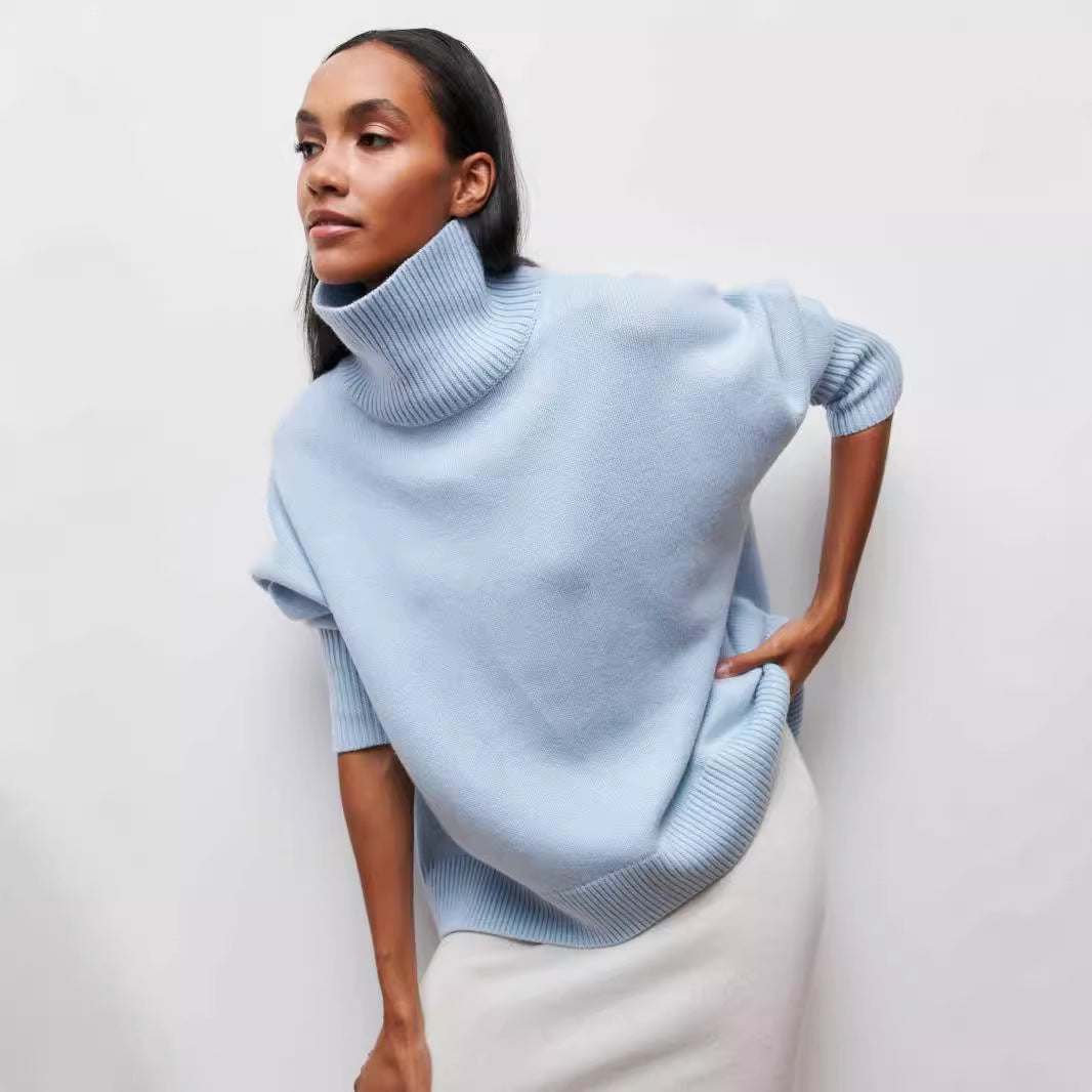 Turtleneck Pullover Sweater with Long Sleeves in Solid Colors