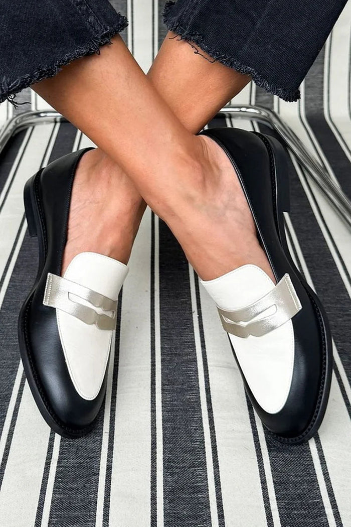 Women's Two-Tone Loafers with Metallic Accent Slip-On