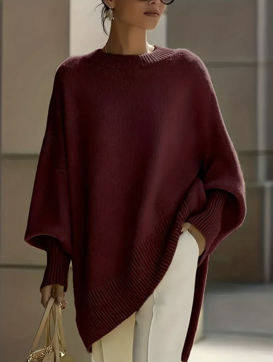 Thick Knit Pullover Sweater, Loose Fit Round Neck Top
