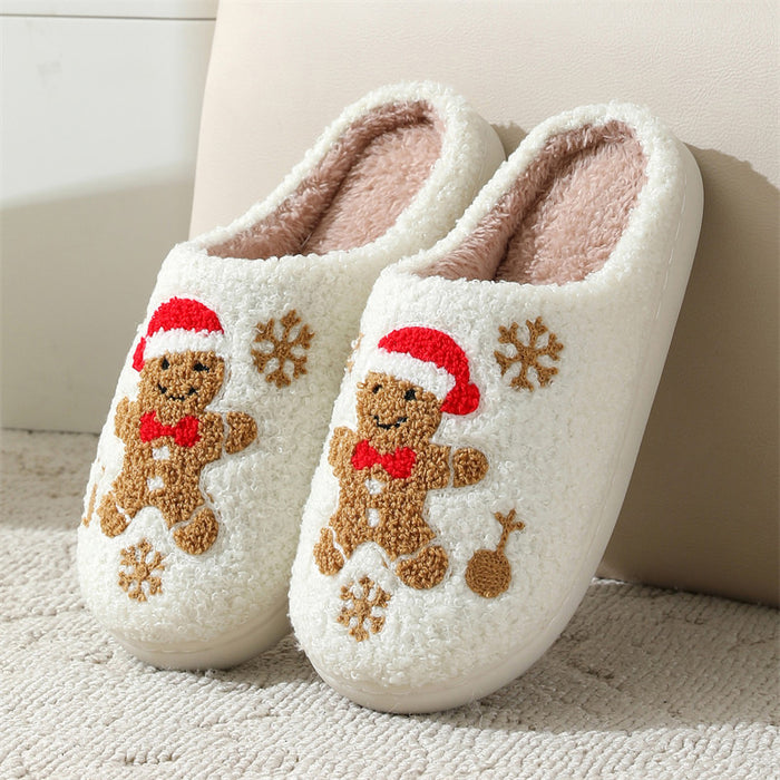 Riley | Gingerbread Man Christmas Slippers – Fuzzy, Non-Slip, Snowflakes