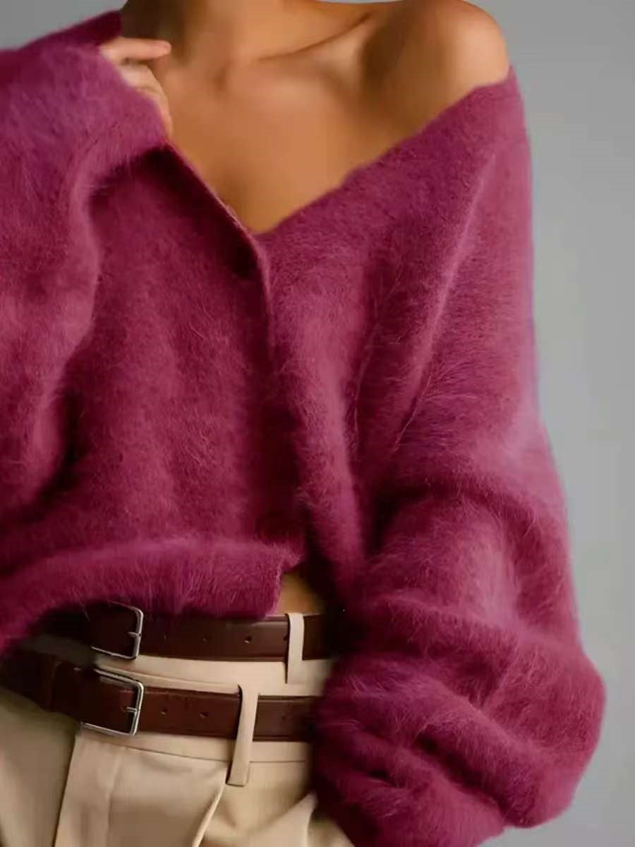 V-Neck Button Cardigan with Loose Fit in 13 Colors