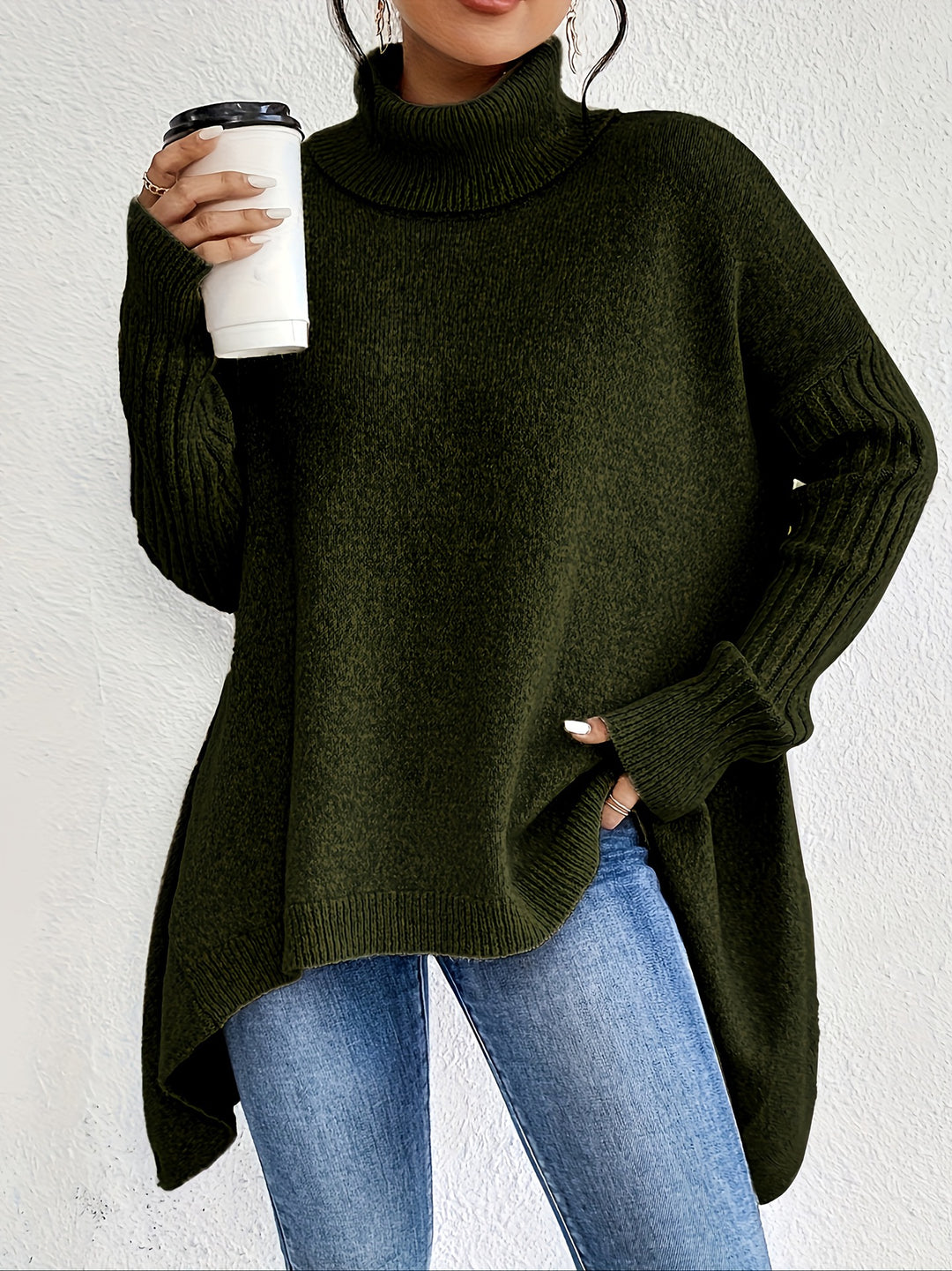 Turtleneck Sweater for Women, Loose Warm Knit Pullover