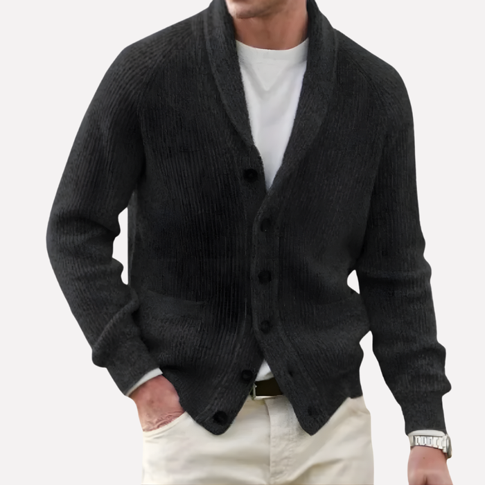 Men's Shawl-Collar Cardigan with Button-Front Closure