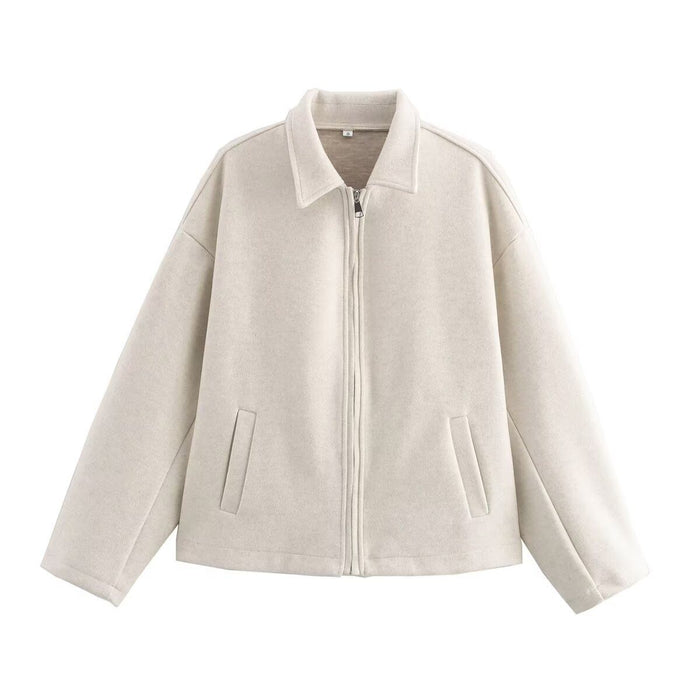 Women's Structured Blazer Jacket with Collar and Zip