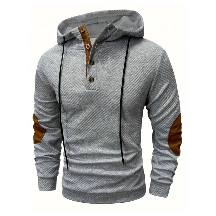 Men's Hoodie with Button Placket and Adjustable Hood