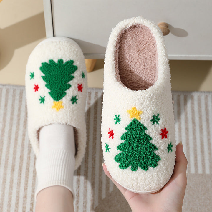 Cartoon Santa Claus Cotton Slippers for Women, Cozy Christmas
