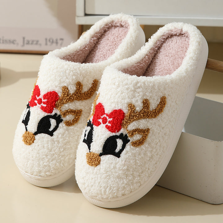 Cartoon Santa Claus Cotton Slippers for Women, Cozy Christmas