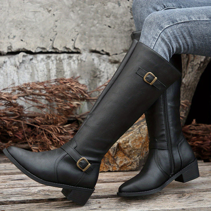 Women's Knee-High Riding Boots with Buckle Detail