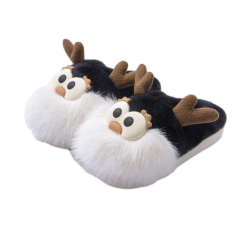 Cute Cartoon Christmas Deer Cotton Slippers for Winter