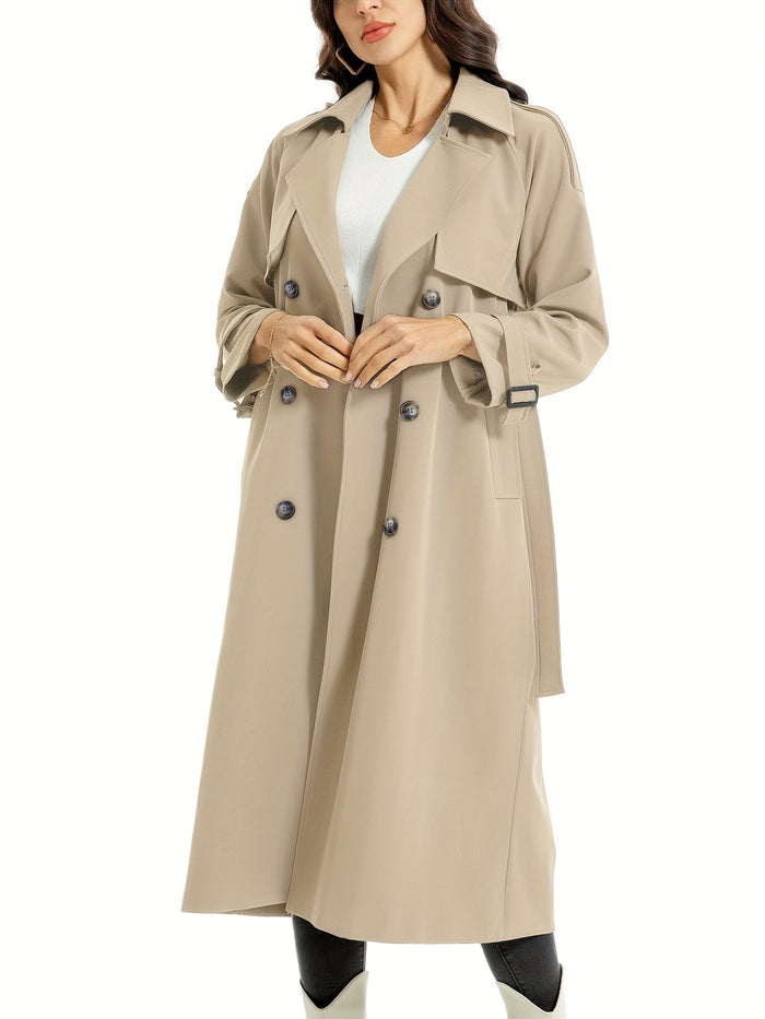 Women's Double-Breasted Trench Coat with Belt Long Length
