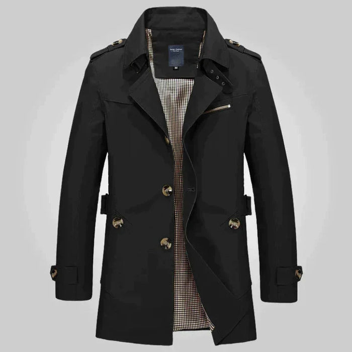 Men's Trench Coat with Notch Collar and Button Front