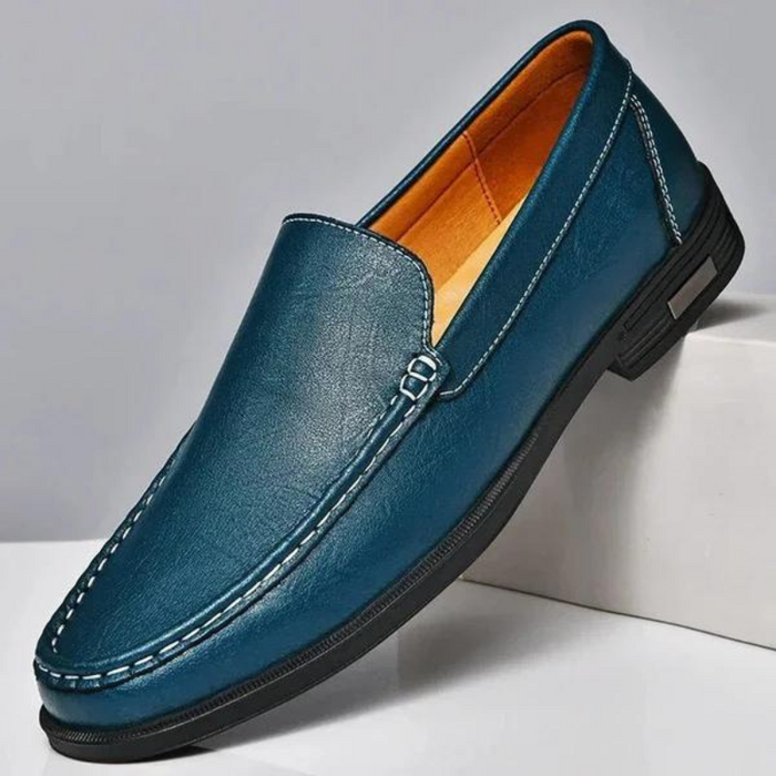 Men's Leather Slip-On Loafers with Contrast Stitching