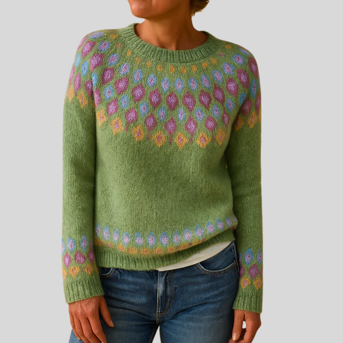 Women's Fair Isle Pullover Sweater Crew Neck Long Sleeve