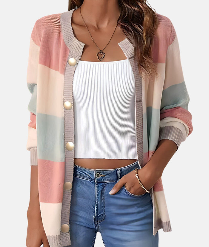 Women's Colorblock Cardigan with Button Front Regular Fit