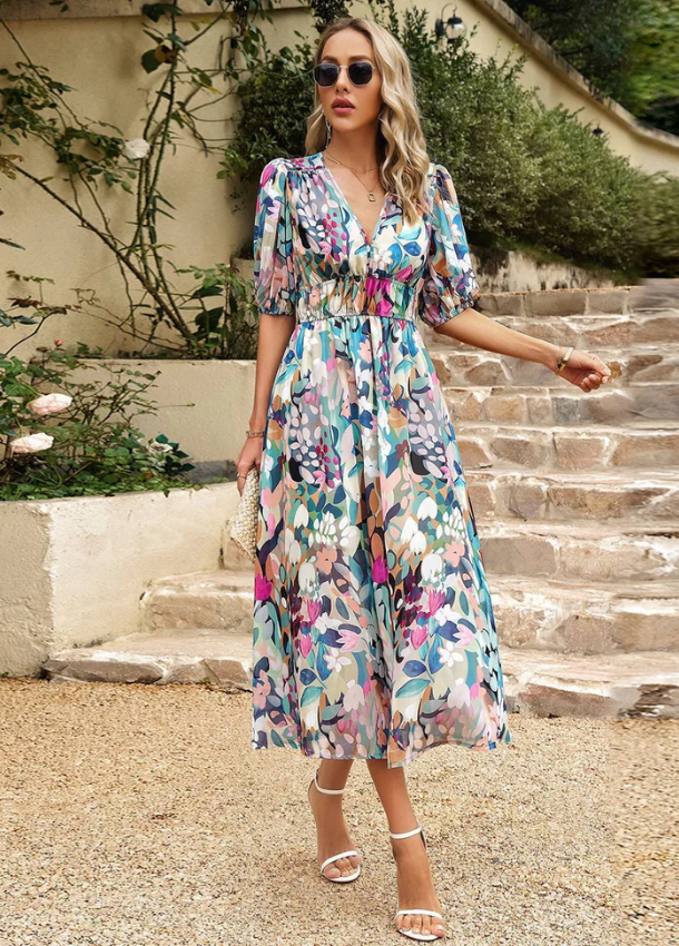 Estella | Flattering Floral Midi Dress
