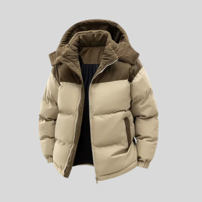 Men's Colorblock Hooded Puffer Jacket Zip Front