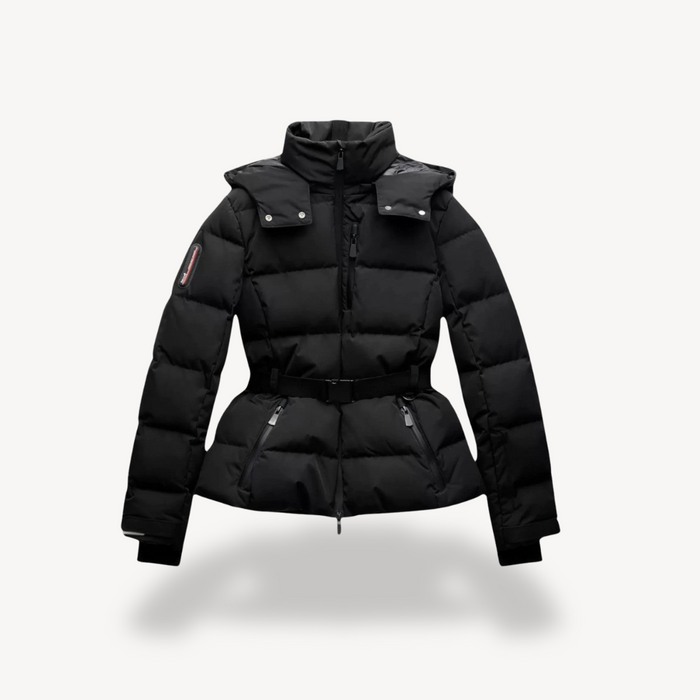 Women's Belted Quilted Puffer Jacket with High Collar