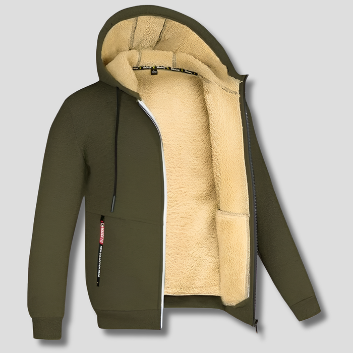 Men's Hooded Fleece Jacket with Sherpa Lining and Zip Front
