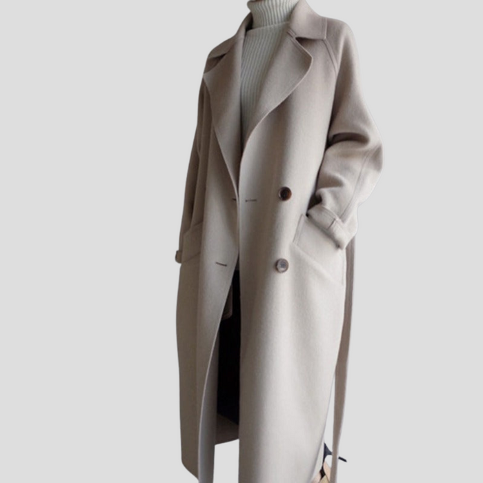 Women's Double-Breasted Long Coat with High Collar