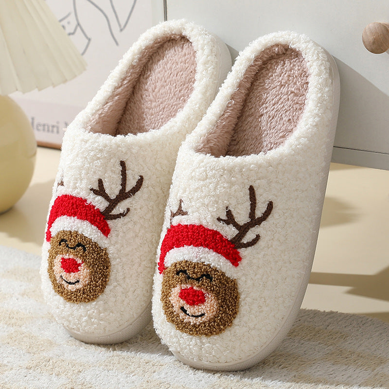 Cartoon Santa Claus Cotton Slippers for Women, Cozy Christmas