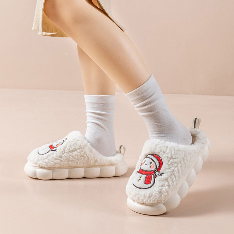 Cute Snowman Slippers, Warm Plush Non-Slip House Shoes