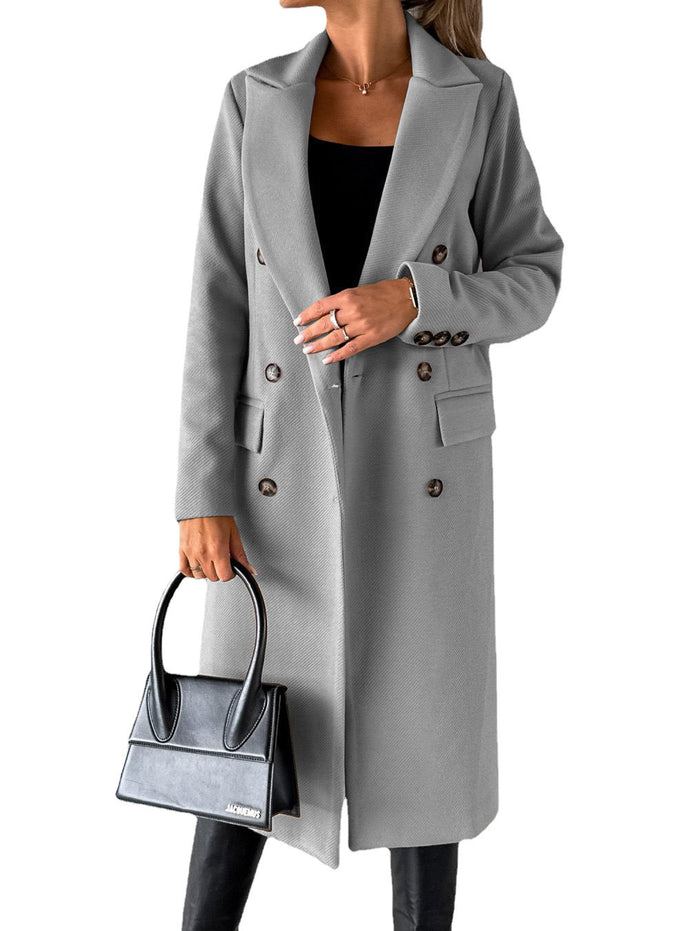 Savannah | Long Double-Breasted Lapel Coat with Slim Fit