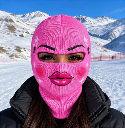 Knit balaclava with funny printed face