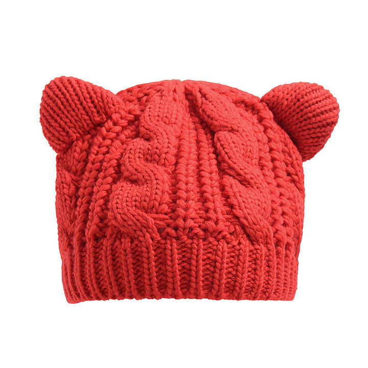 Hand-Knit Cat Ear Beanie, Cute and Warm Winter Hat