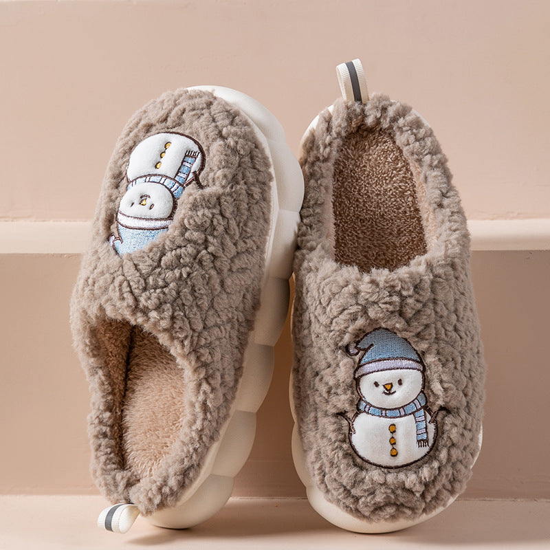 Cute Snowman Slippers, Warm Plush Non-Slip House Shoes