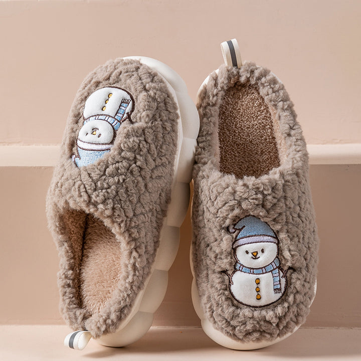 Cute Snowman Slippers, Warm Plush Non-Slip House Shoes
