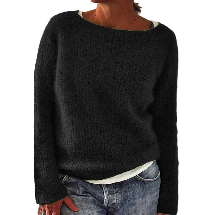 Women's Soft Knit Boat Neck Pullover Sweater Relaxed Fit