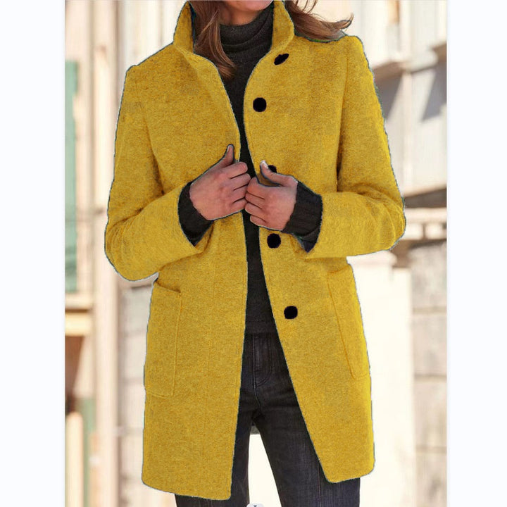 Stand Collar Wool Coat for Women, Slim Fit Long Winter Coat