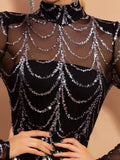 Sequin Maxi Dress for Women, Long Sleeve Party Dress