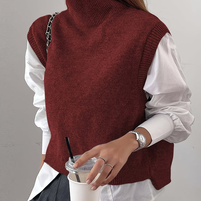 Women's High-Neck Sleeveless Sweater Vest Relaxed Fit