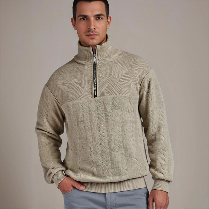 Men's Half-Zip Cable Knit Pullover with Ribbed Collar