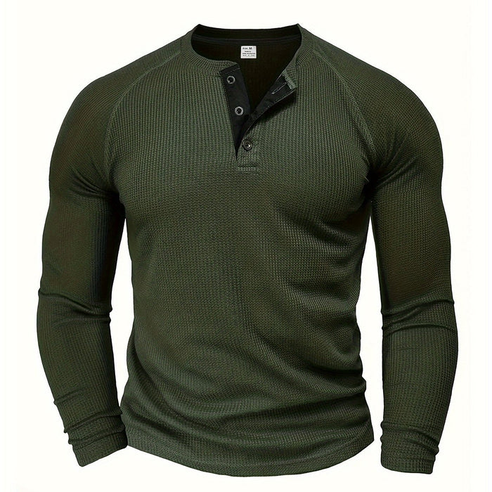 Men's Long Sleeve Henley Shirt with Button Placket
