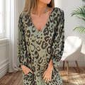 Sharon | Stylish Long V-Neck Leopard Dress