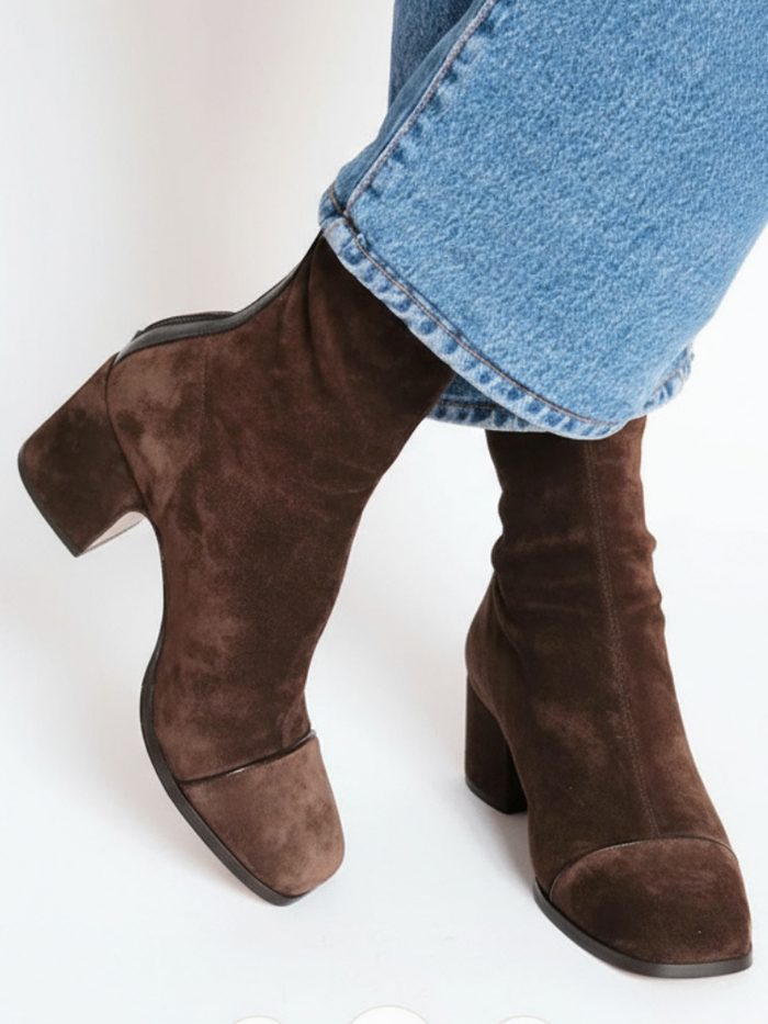 Women's Square Toe Block Heel Ankle Boots with Side Zip