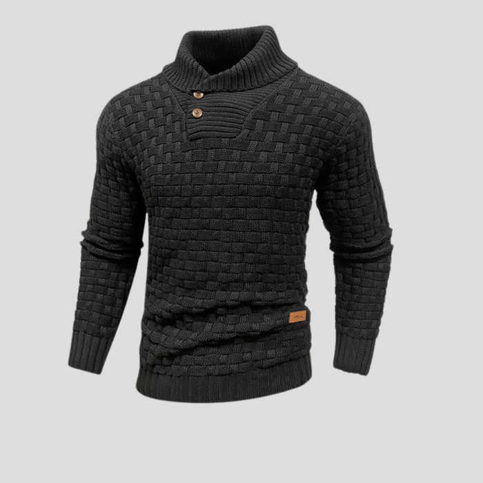 Men's Half-Collar Sweater with Button Placket