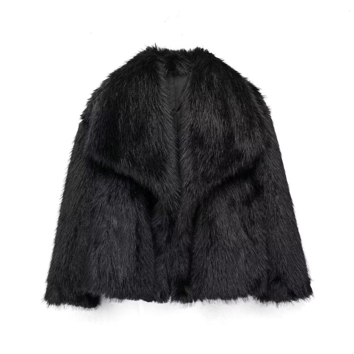 Jasmine | Fluffy Faux Fur Jacket with Wide Lapel Collar