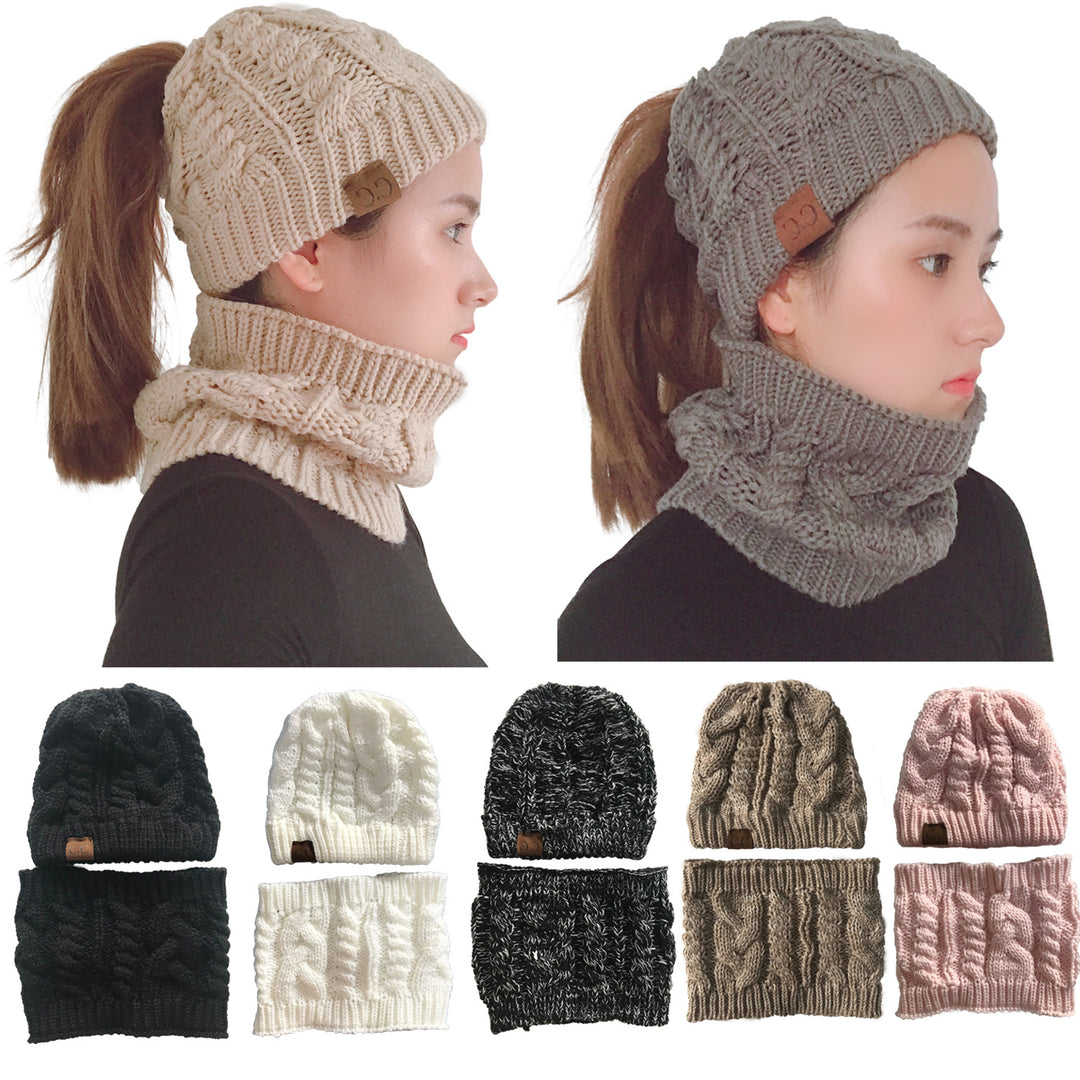 Women's Knit Hat and Scarf Set, Acrylic Winter Ring Scarf