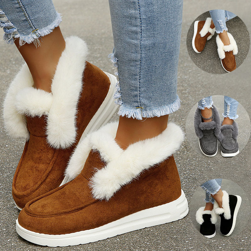 Plush Fur Ankle Snow Boots for Women, Warm Suede Winter Boots