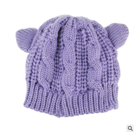 Hand-Knit Cat Ear Beanie, Cute and Warm Winter Hat