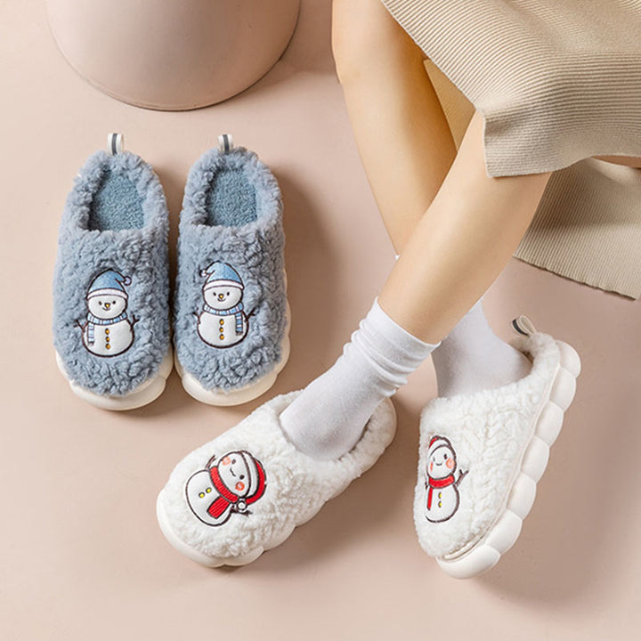 Cute Snowman Slippers, Warm Plush Non-Slip House Shoes