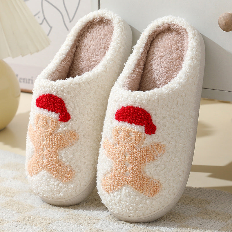 Cartoon Santa Claus Cotton Slippers for Women, Cozy Christmas