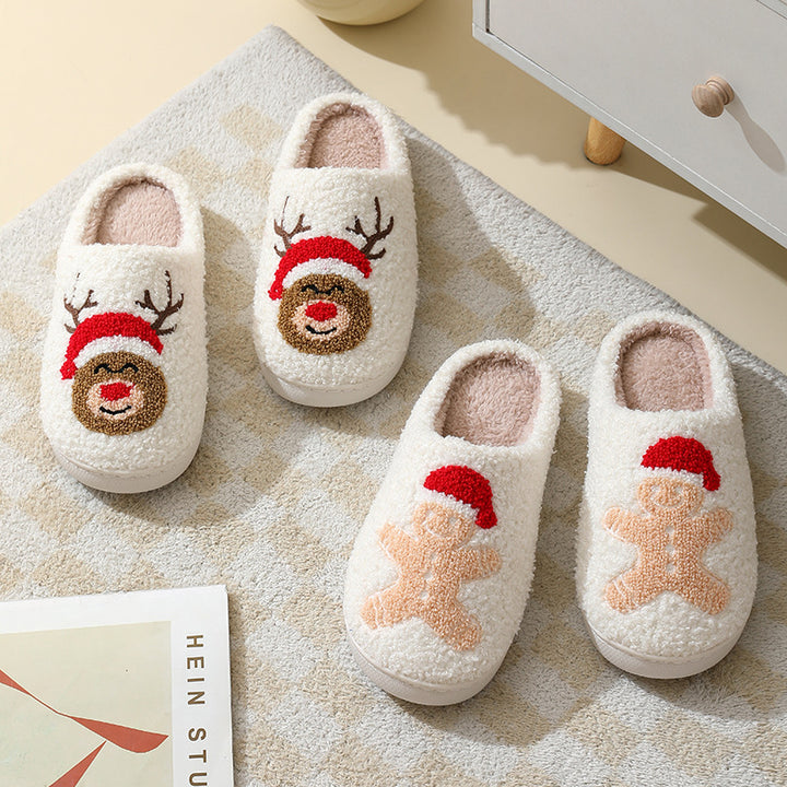 Cartoon Santa Claus Cotton Slippers for Women, Cozy Christmas